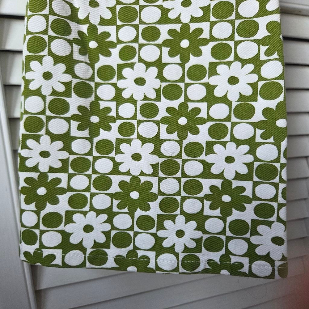 Motel Denim handmade cotton stretchy wide leg green and white flower pants - Picture 5 of 11